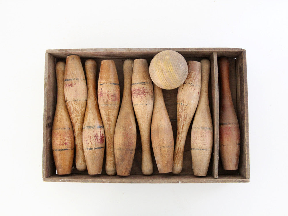 antique wood bowling game