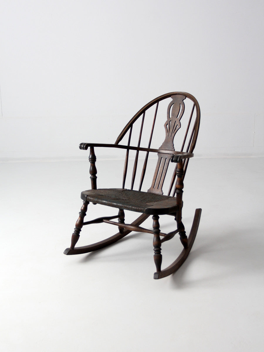 antique Windsor rocking chair with rush seat