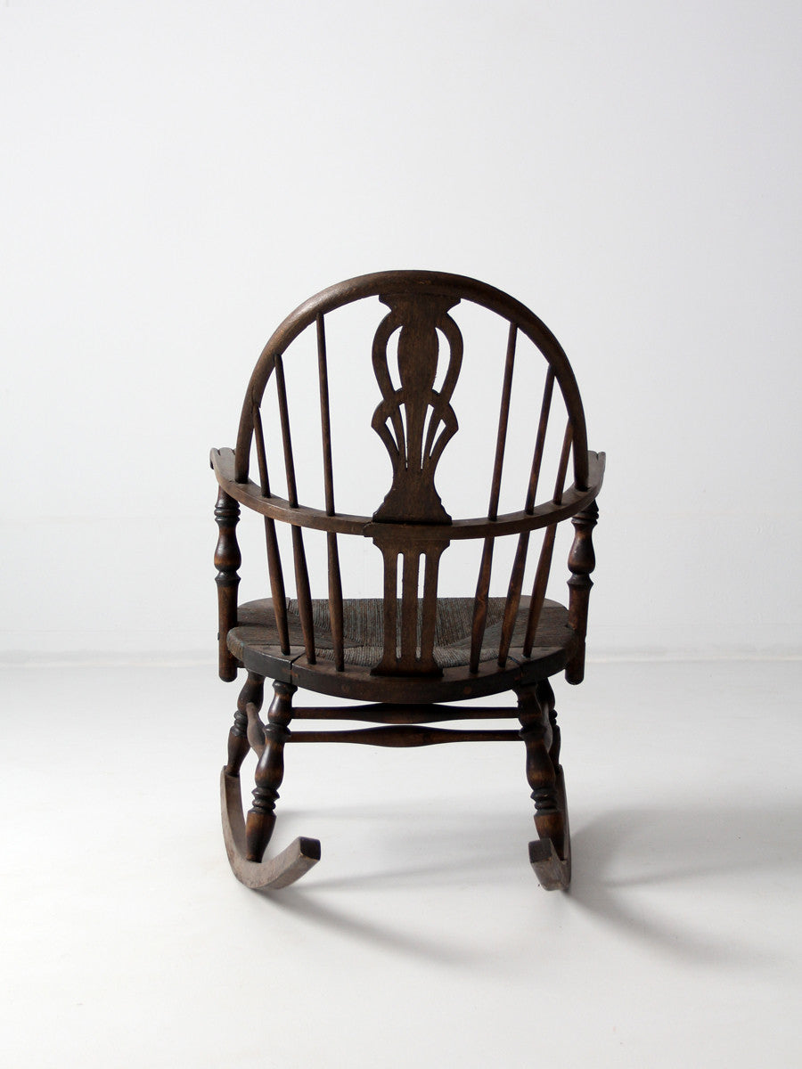antique Windsor rocking chair with rush seat