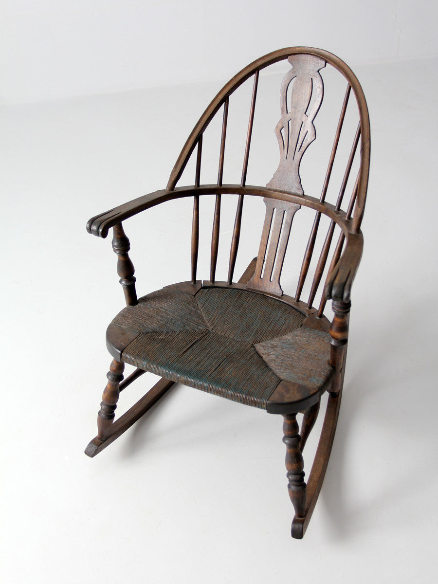 antique Windsor rocking chair with rush seat
