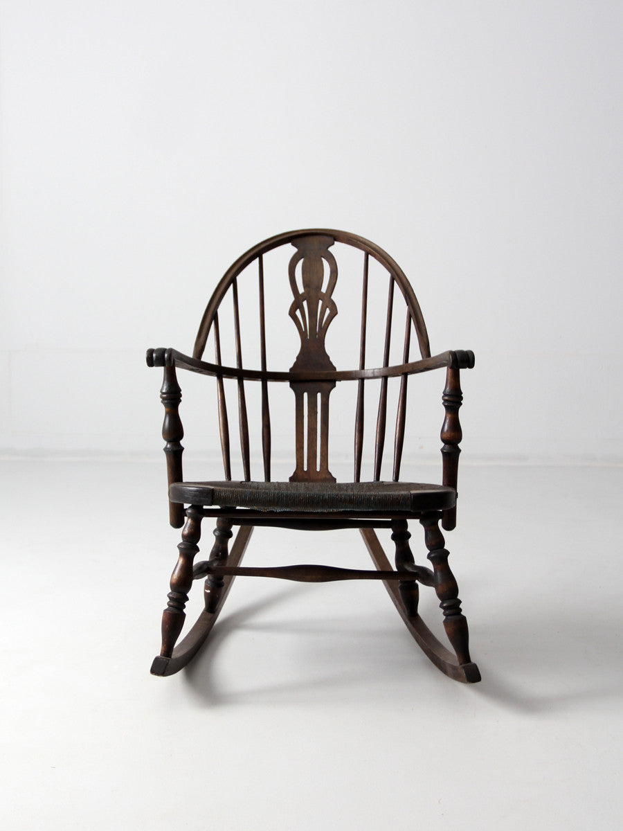 antique Windsor rocking chair with rush seat