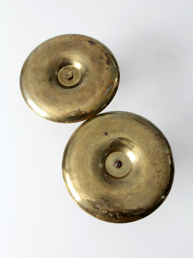antique brass push-up candle holders pair