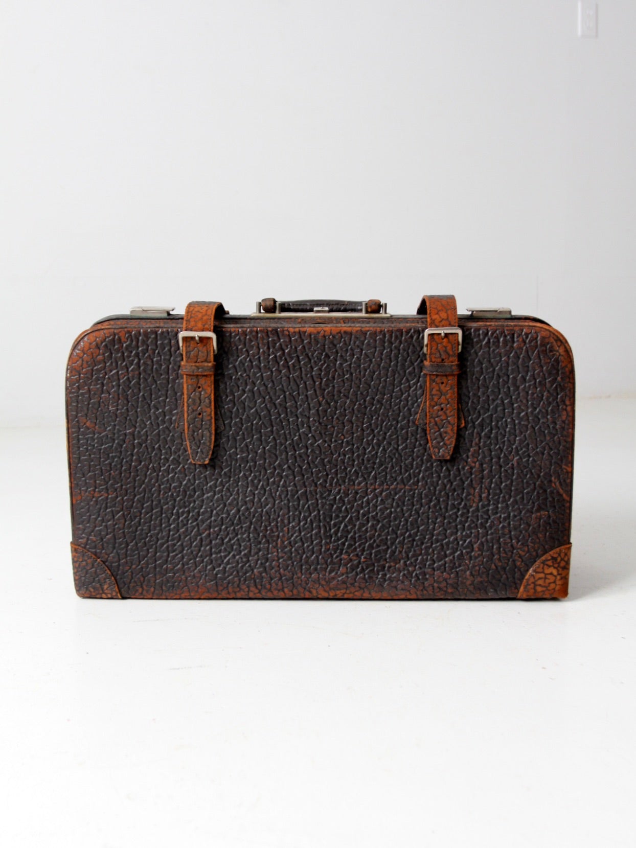 vintage 30s black leather suitcase