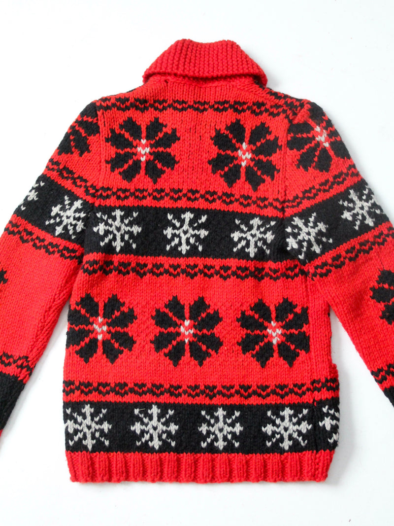 vintage red snowflake cowichan sweater