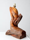 mid-century sculptural wood table lamp