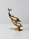 mid-century brass dolphins statue