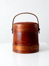 antique firkin with needlepoint lid