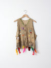 vintage painted leather vest with feathers
