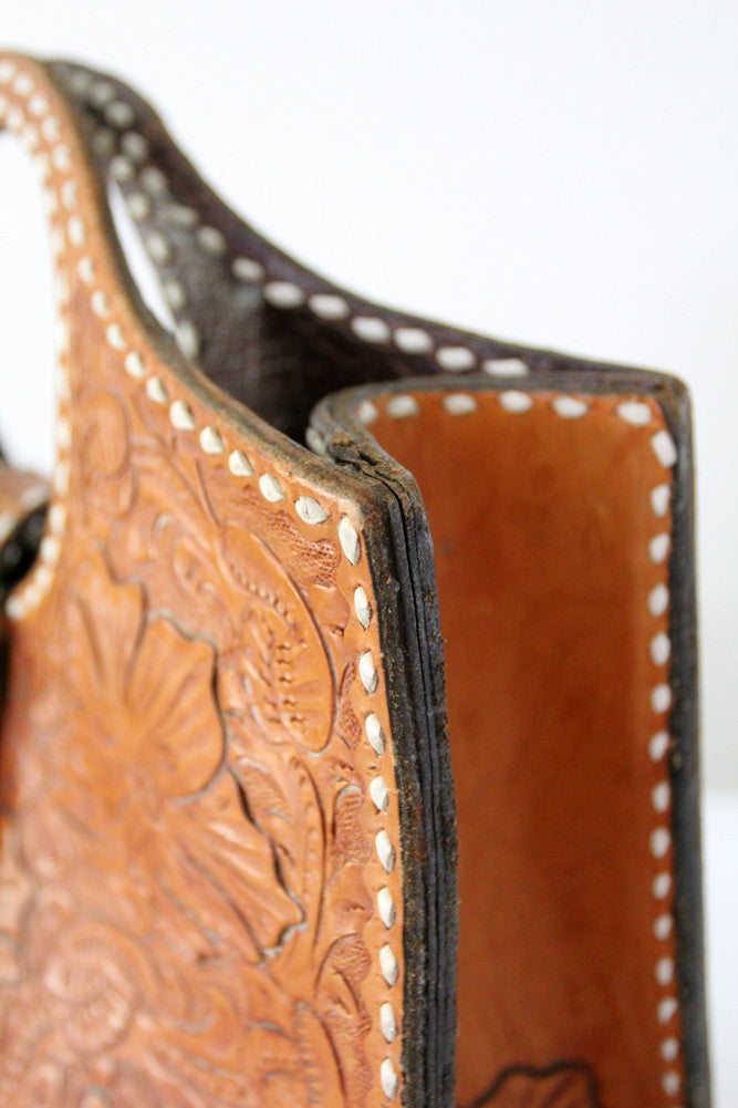 vintage 1950s western tooled leather bag