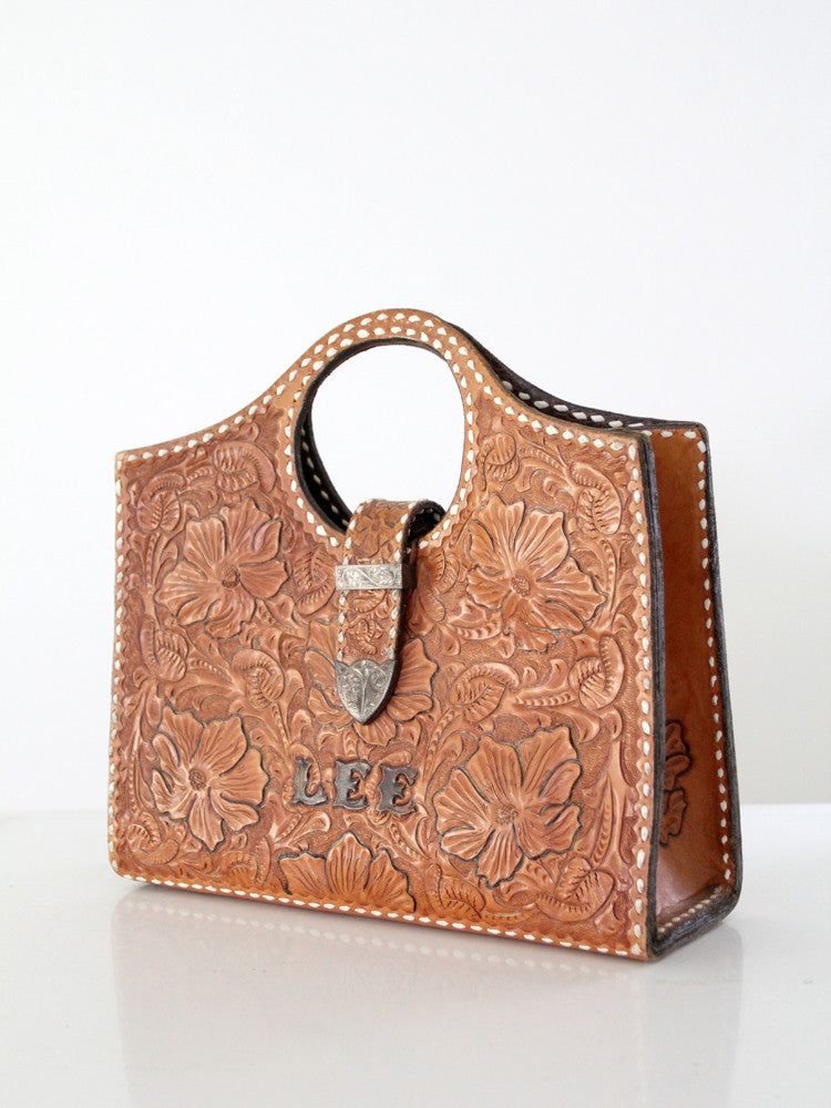 vintage 1950s tooled leather bag