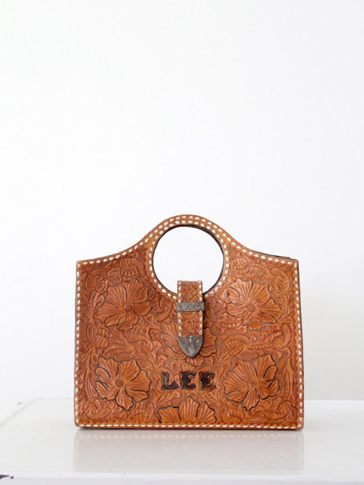 vintage 1950s western tooled leather bag