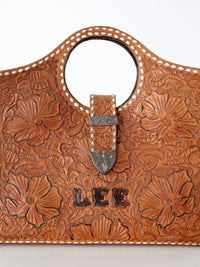 vintage 50s tooled leather handbag