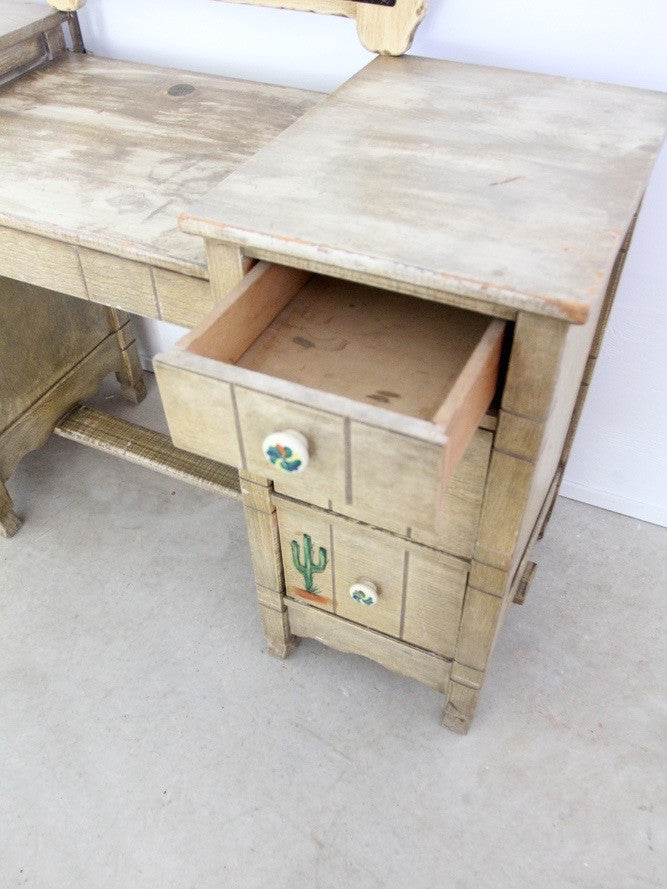 vintage California ranch vanity dresser and mirror by L. Ronney & Sons