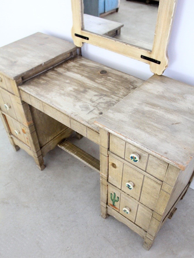 vintage California ranch vanity dresser and mirror by L. Ronney & Sons
