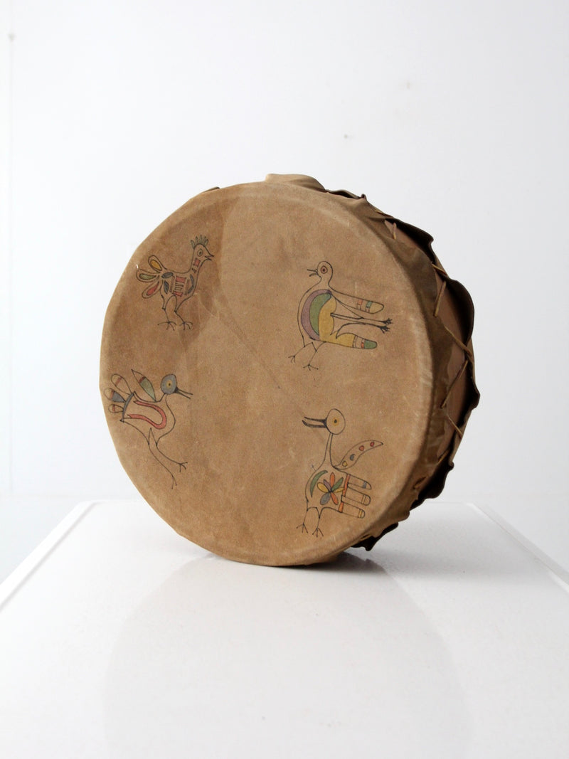 vintage hand painted leather drum