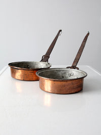 antique copper saute pans pair