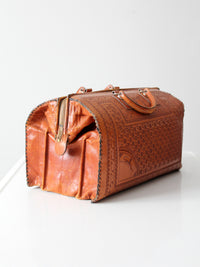 vintage tooled leather satchel bag