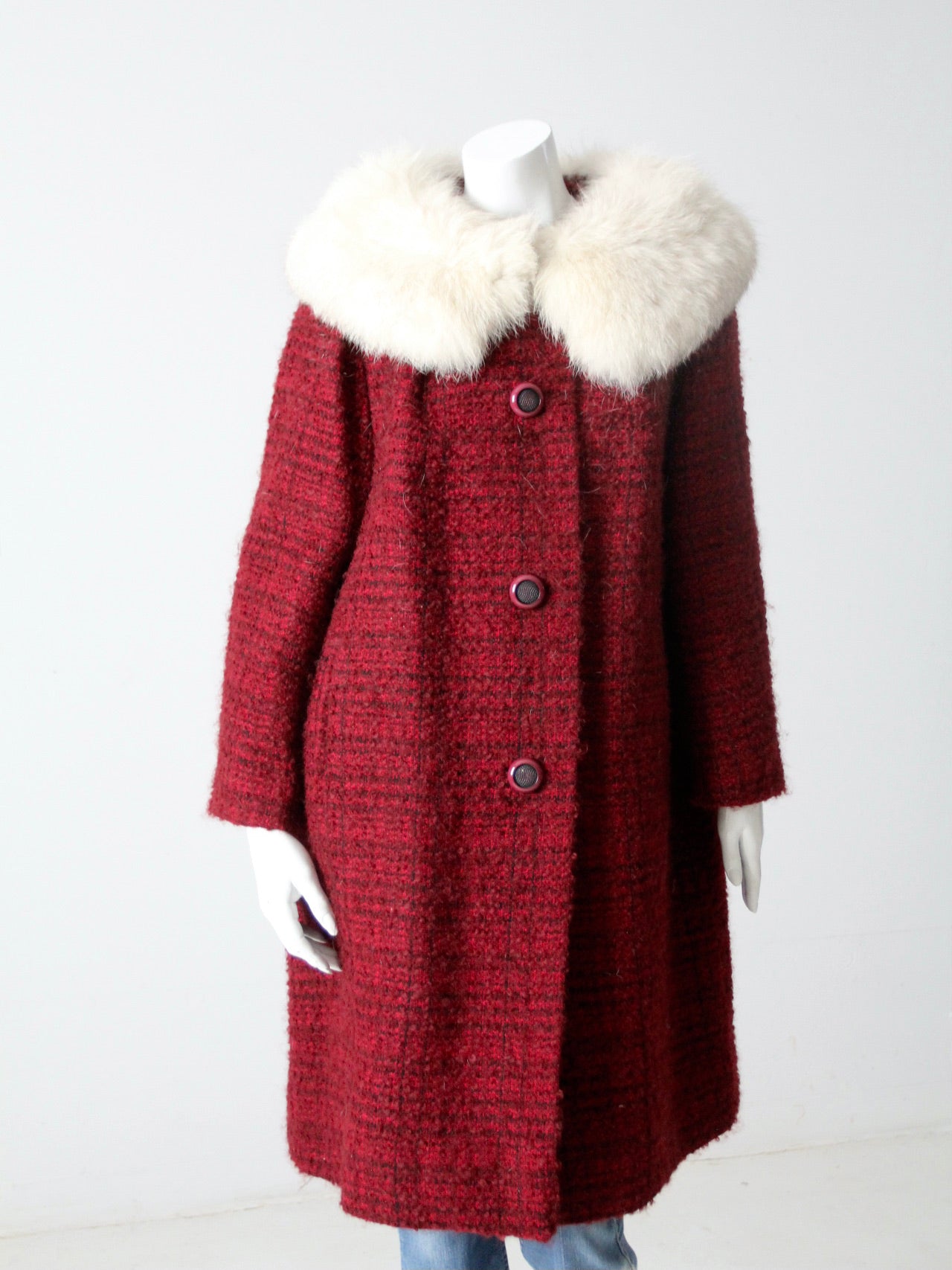 ヴィンテージ 60s Aライン コート 赤 レディースS ファー メルトン vintage 60s swing coat with fur collar – 86 Vintage
