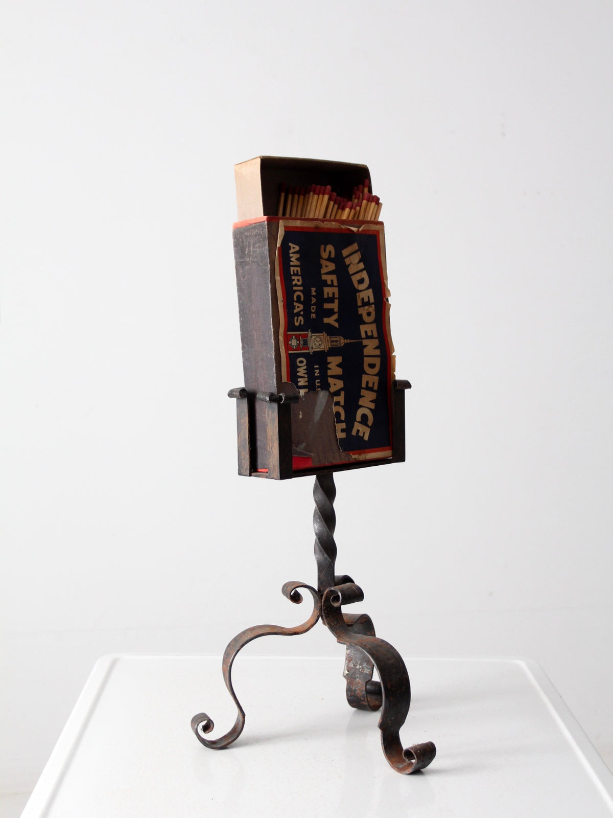 antique oversize matchbox with stand