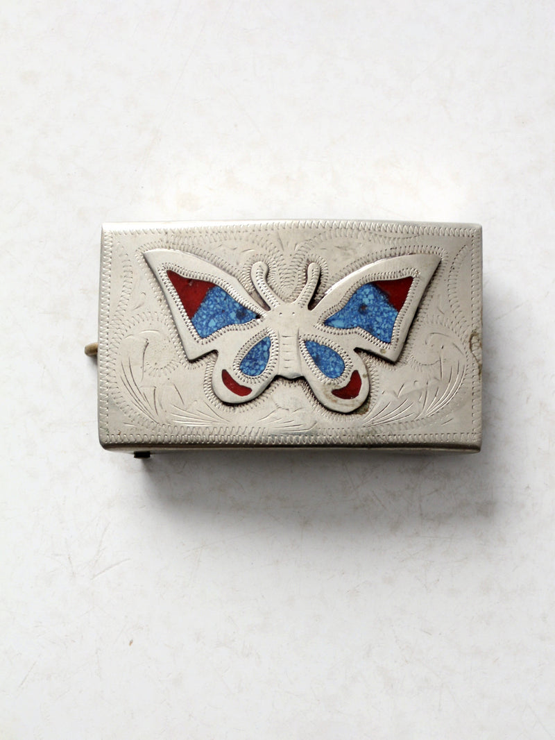 vintage turquoise inlay butterfly belt buckle