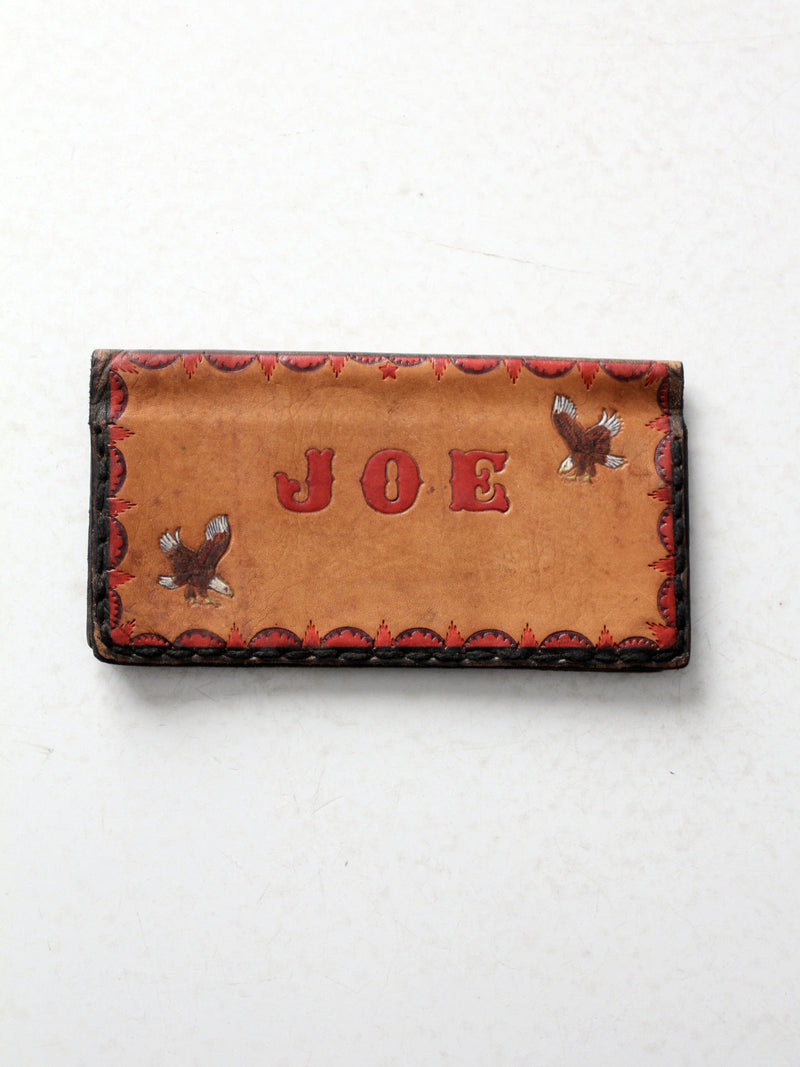 vintage 70s tooled leather wallet