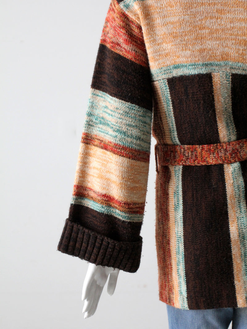 70's Sweater / Bell Sleeve Sweater Cardigan / Brown Knit 