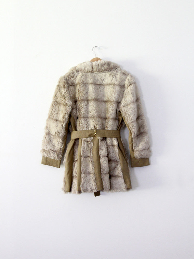 vintage 70s faux fur belted coat