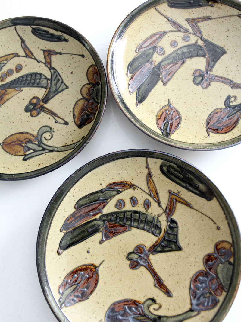 vintage studio pottery plates set of 3