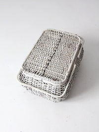 vintage white wicker picnic basket
