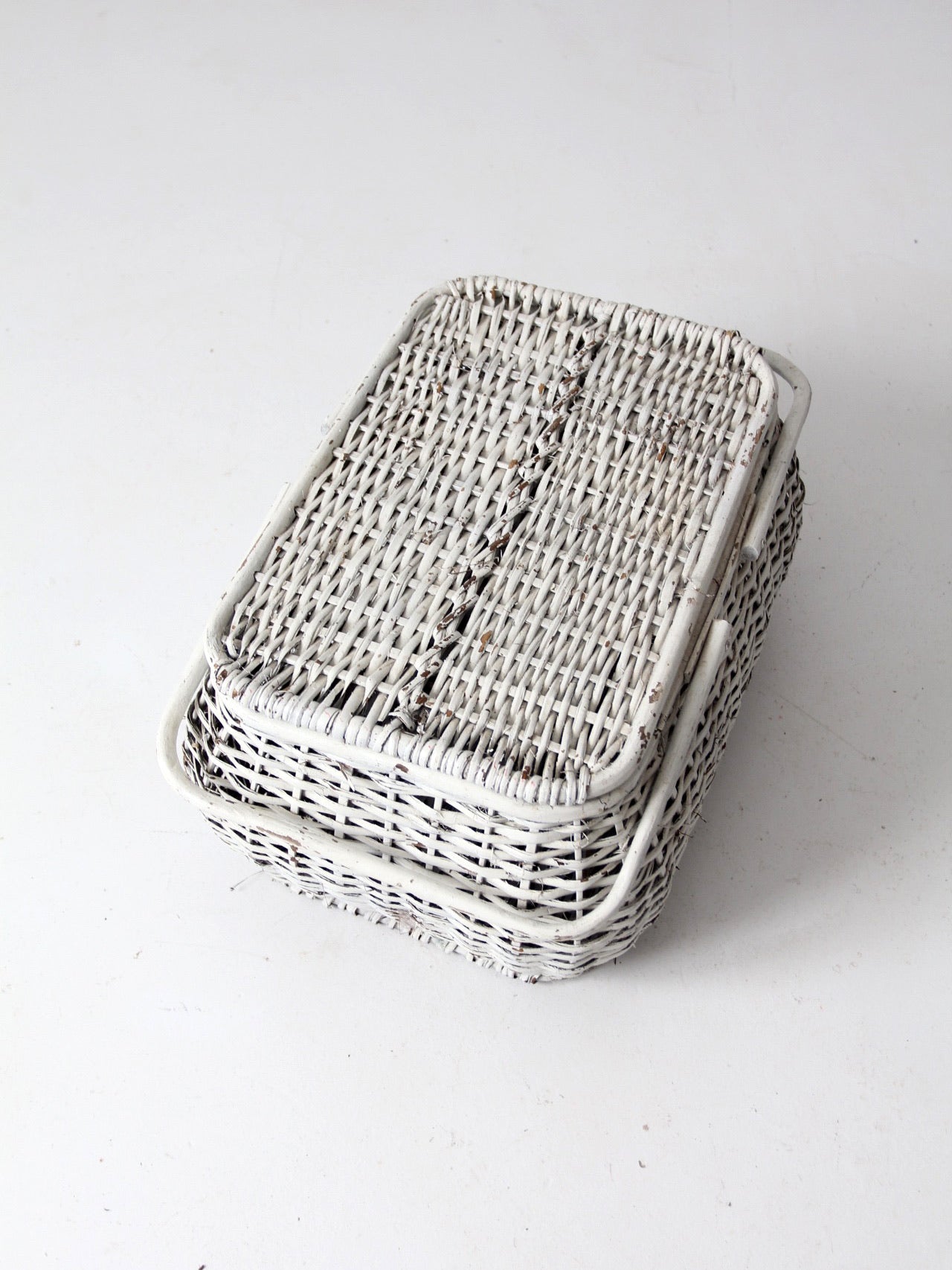 vintage white wicker picnic basket