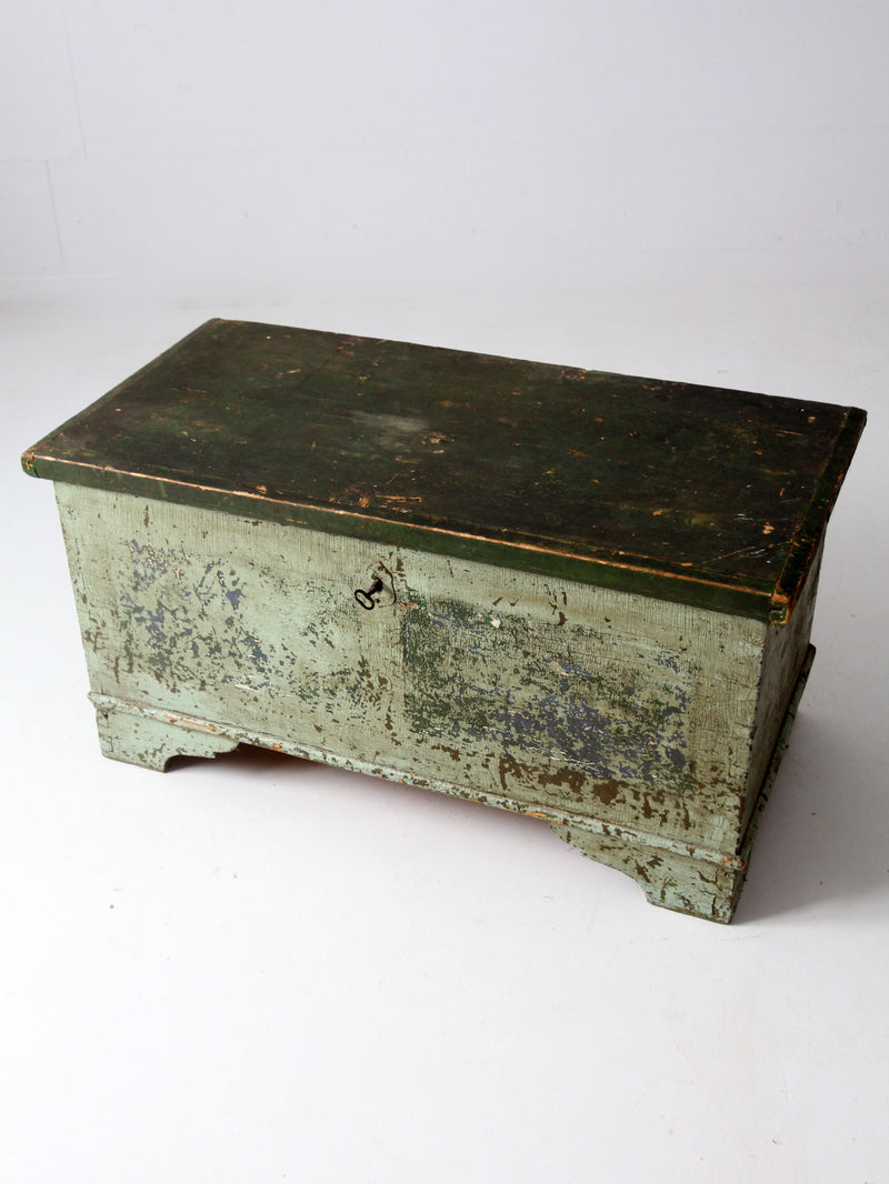 antique flat top wooden trunk