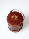 antique firkin with needlepoint lid