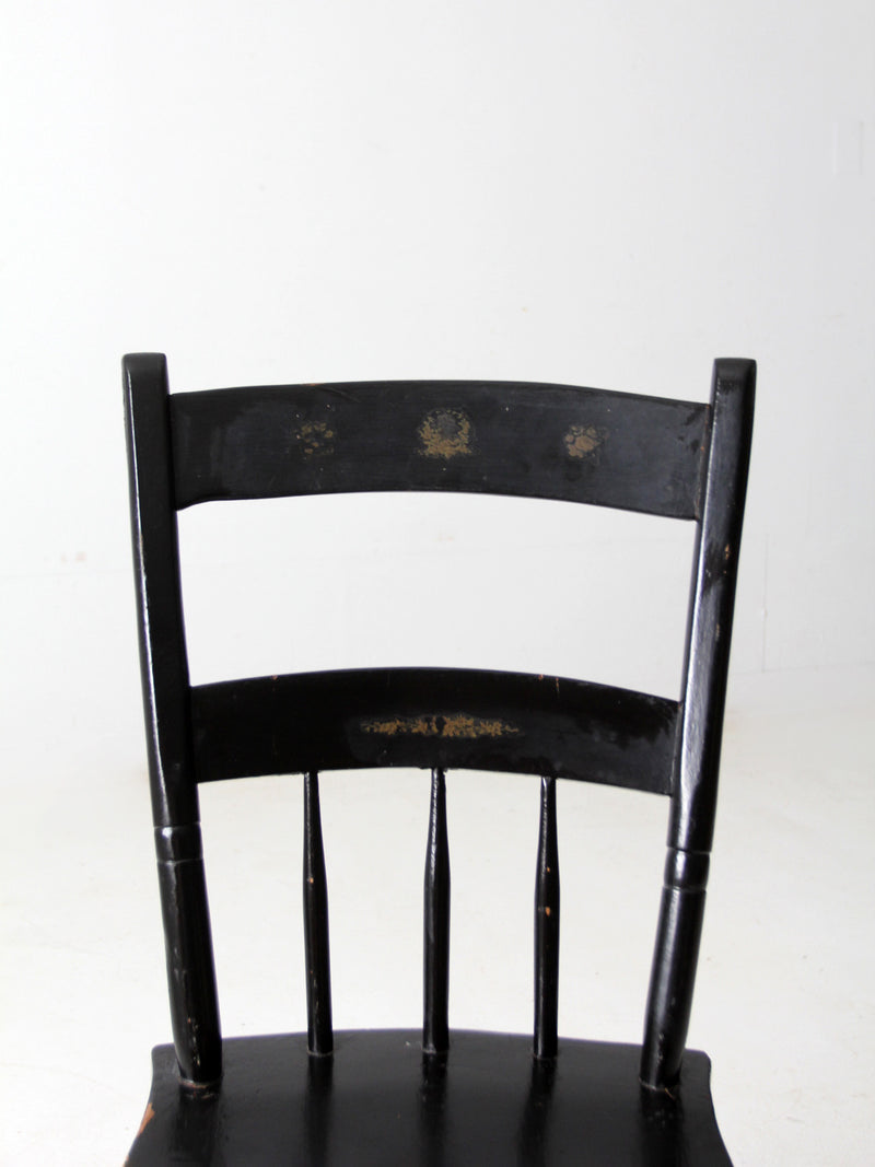 antique stencil back plank seat chair