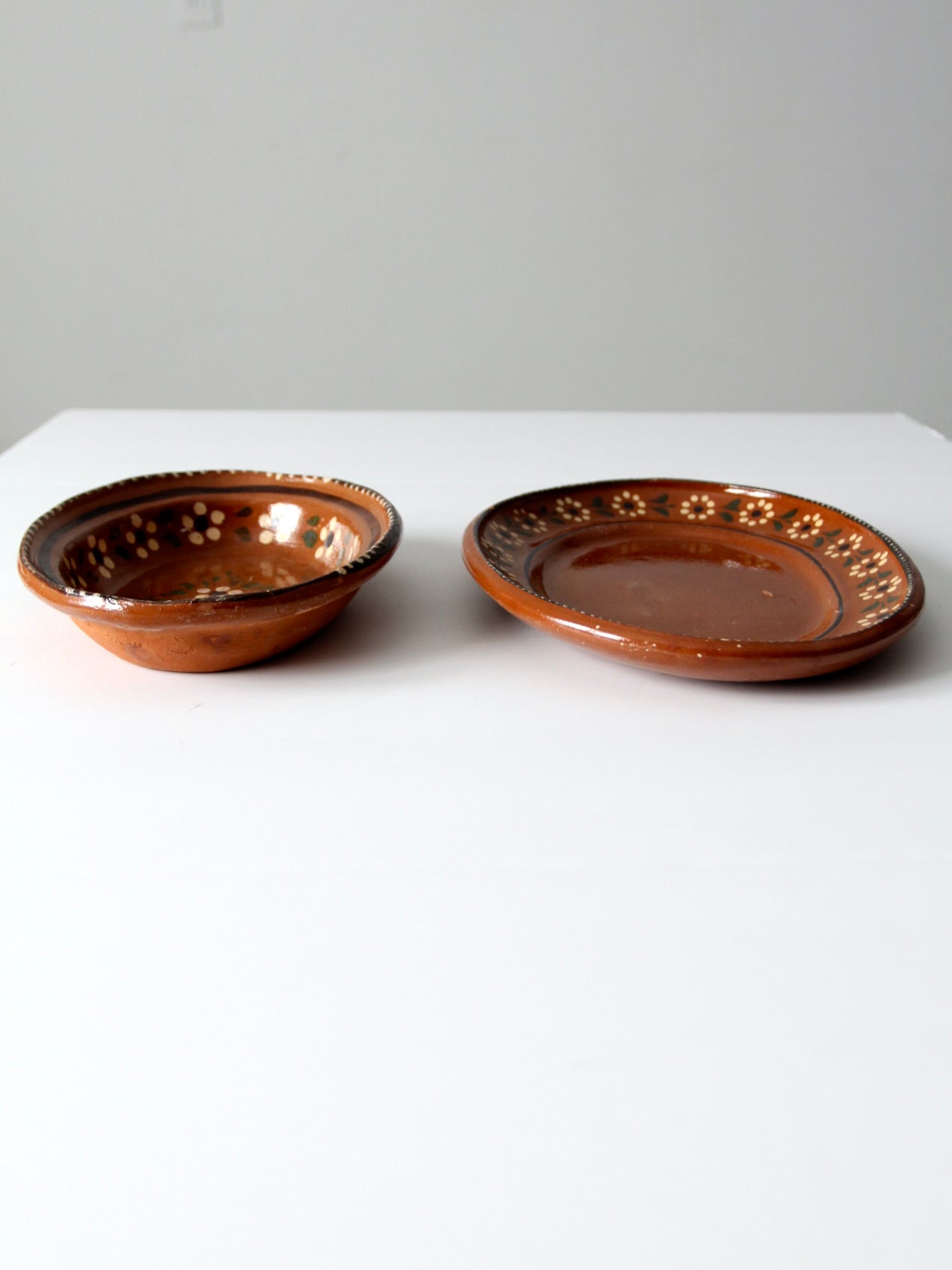 vintage Mexican pottery serving dishes pair