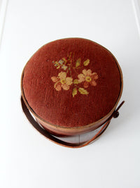 antique firkin with needlepoint lid