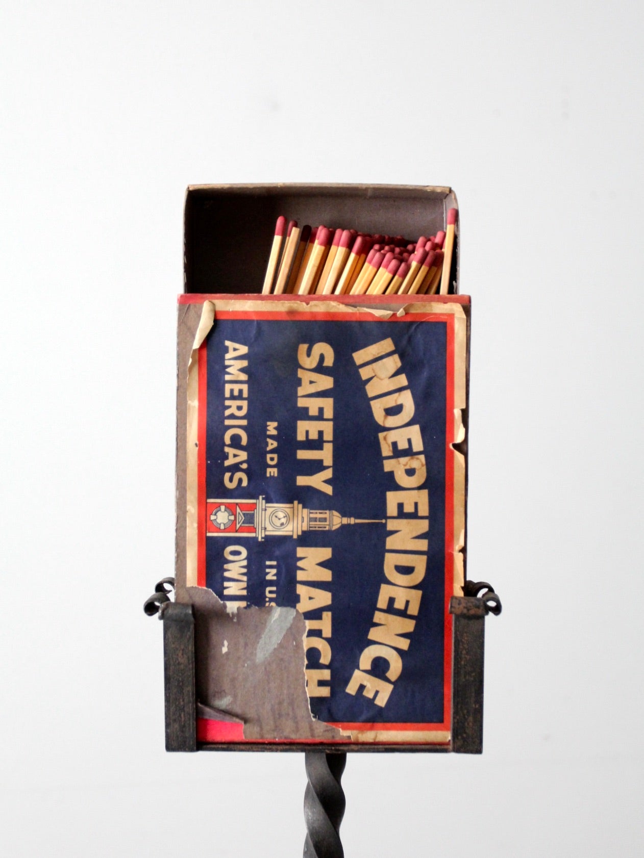 antique oversize matchbox with stand