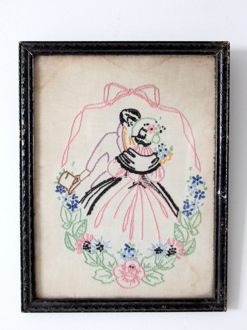 antique framed embroidery wall art