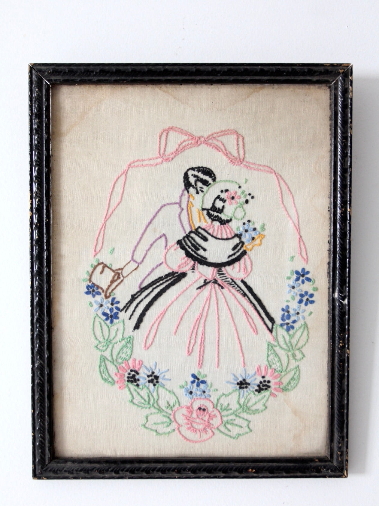 antique framed embroidery wall art