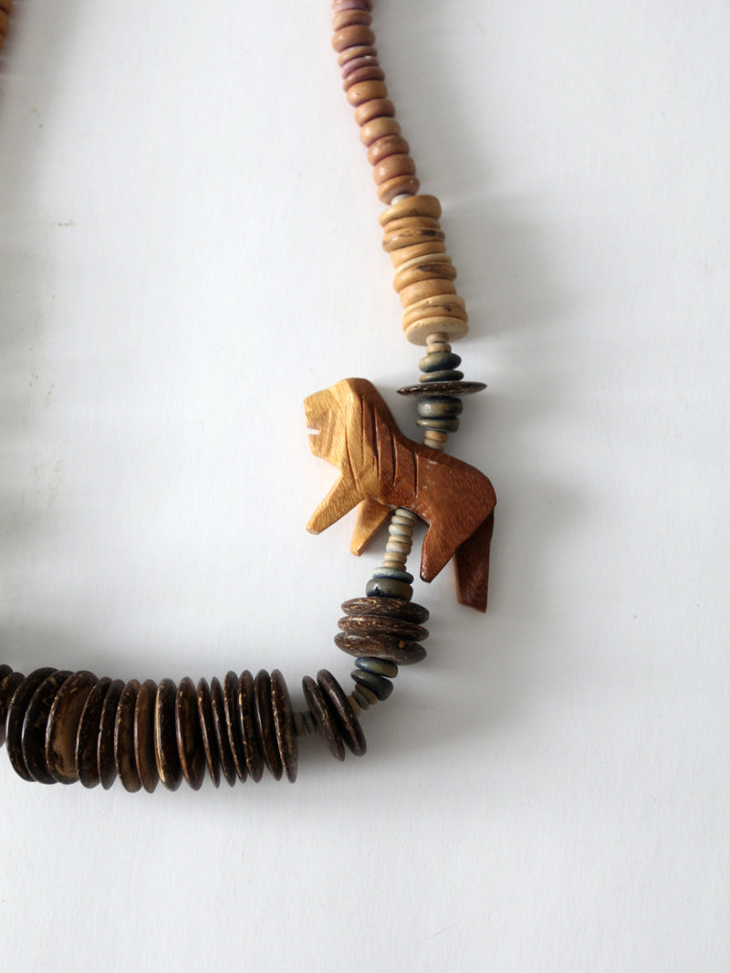 vintage wood statement necklace