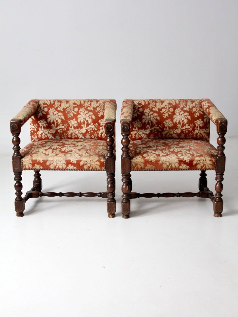 antique turned wood armchairs pair
