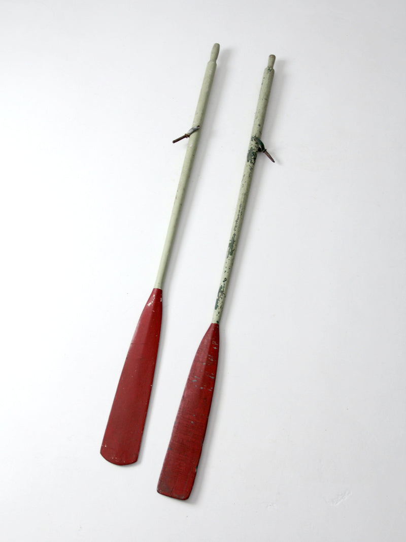 vintage painted wooden oars pair