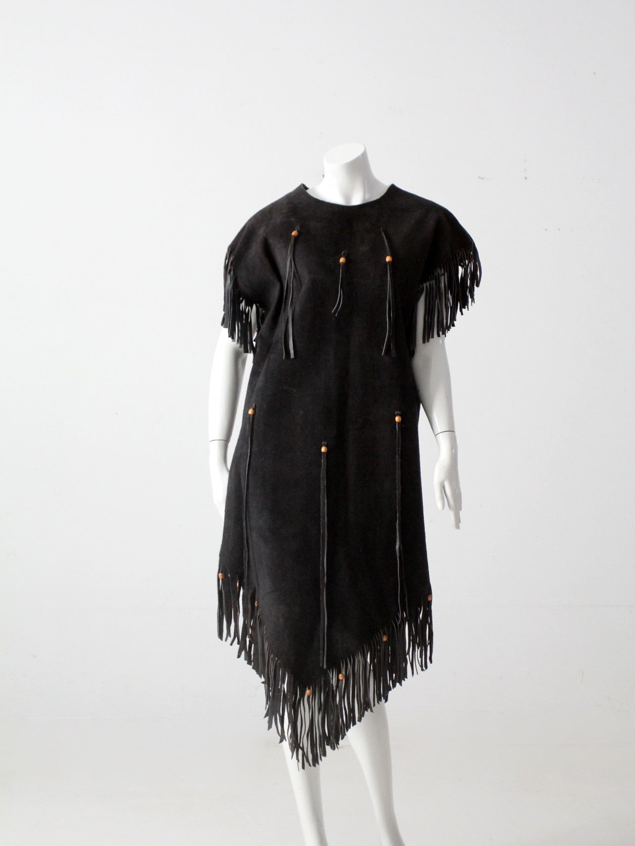knee length dresses for ladies Vintage Suede Leather Fringe Dress