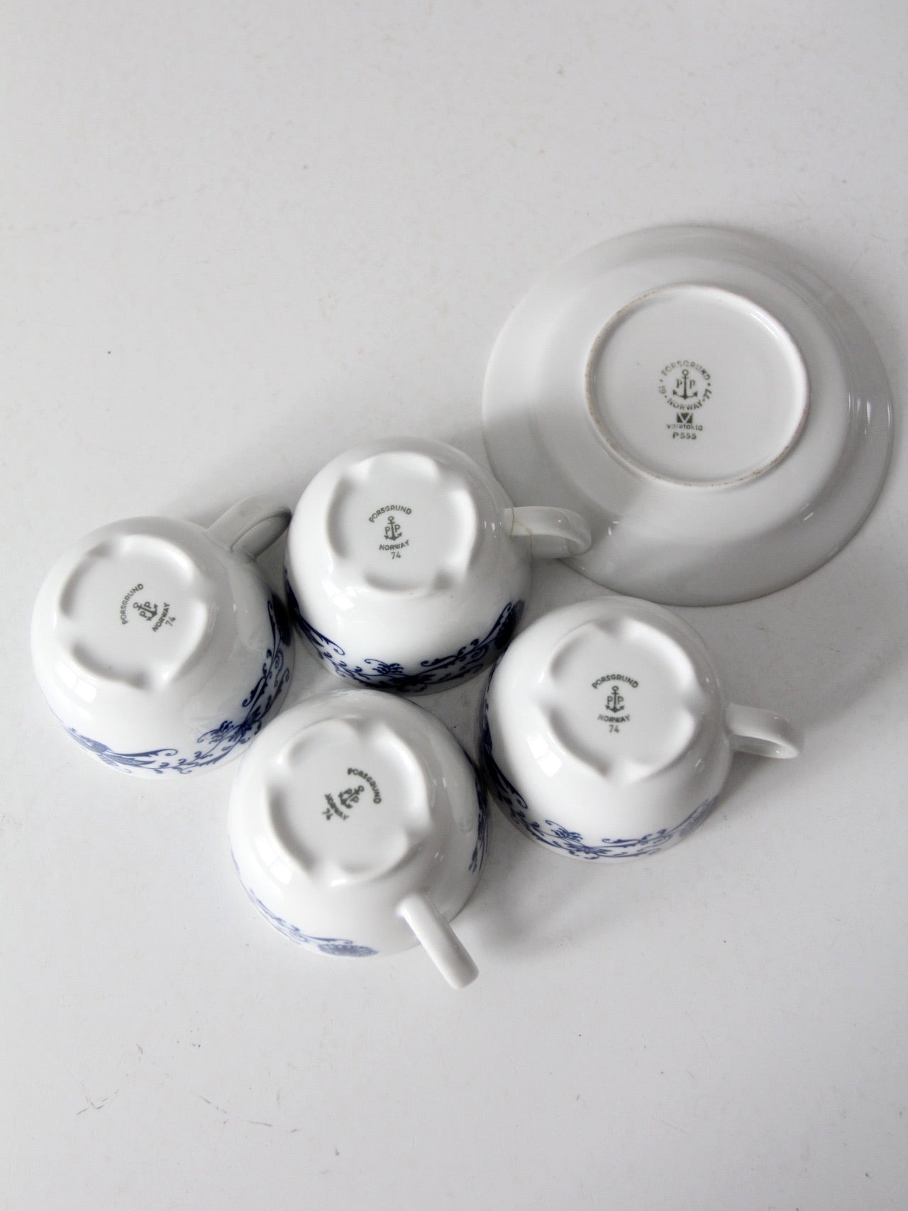 vintage Porsgrund porcelain tea cup and saucer sets