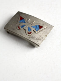 vintage turquoise inlay butterfly belt buckle