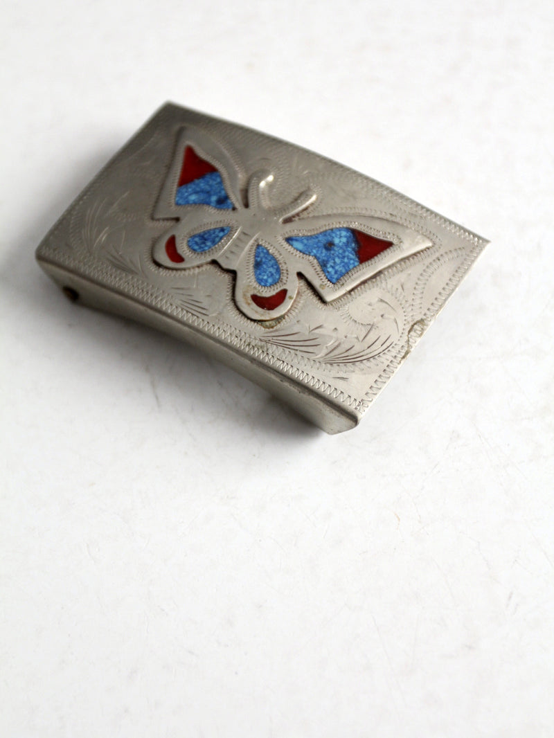 vintage turquoise inlay butterfly belt buckle