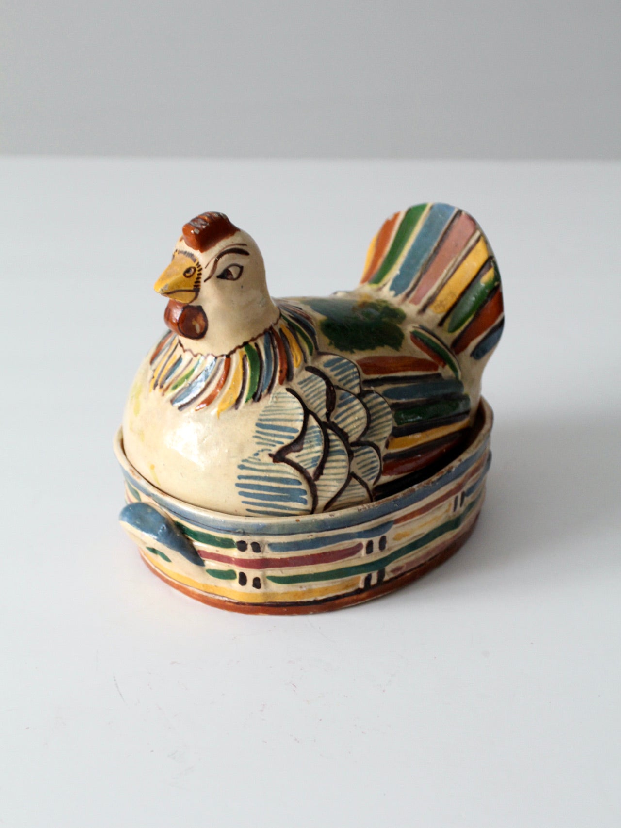 vintage Tonala ceramic chicken covered dish