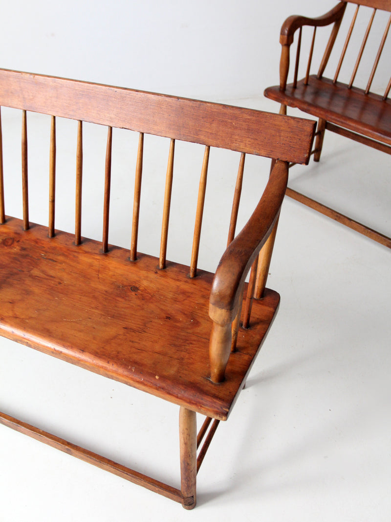 antique spindle back bench pair