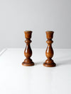 vintage wooden candlestick holders pair