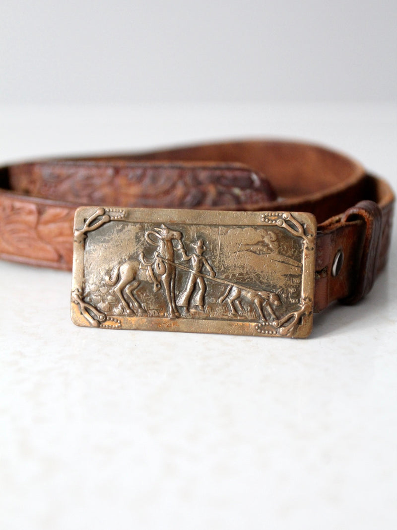 vintage kid's tooled leather belt