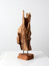 mid-century wood sculpture on stand